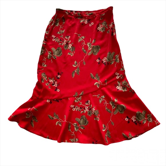 SAG HARBOR Vintage Red Trumpet Asymmetric Seam Midi Floral Side Zipper Size 8P - Picture 2 of 11